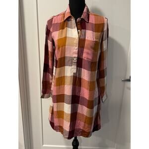 Old Navy women's plaid pink brown burgundy buttoned up dress Small L/S collared